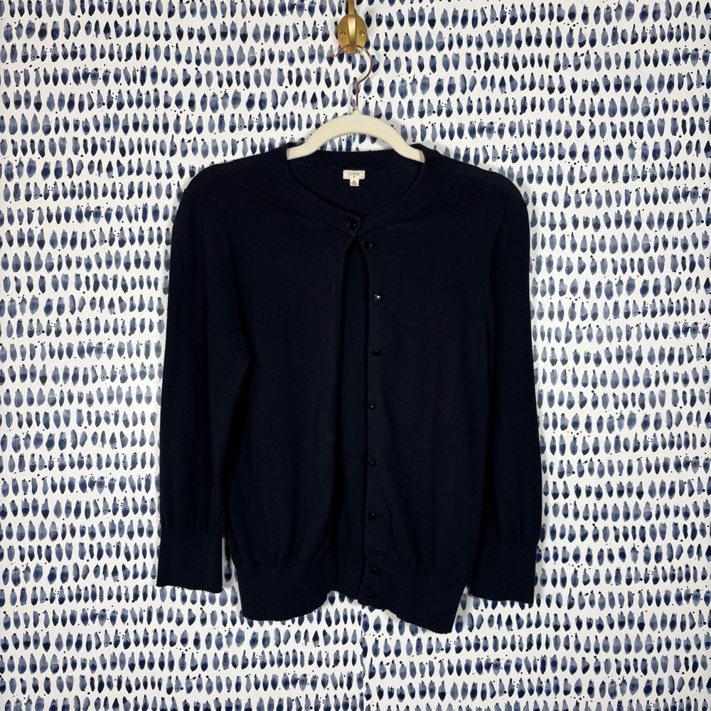 J. Crew Factory Clare Cardigan Sweater in Navy sz M #14041 cotton 3/4 sleeves